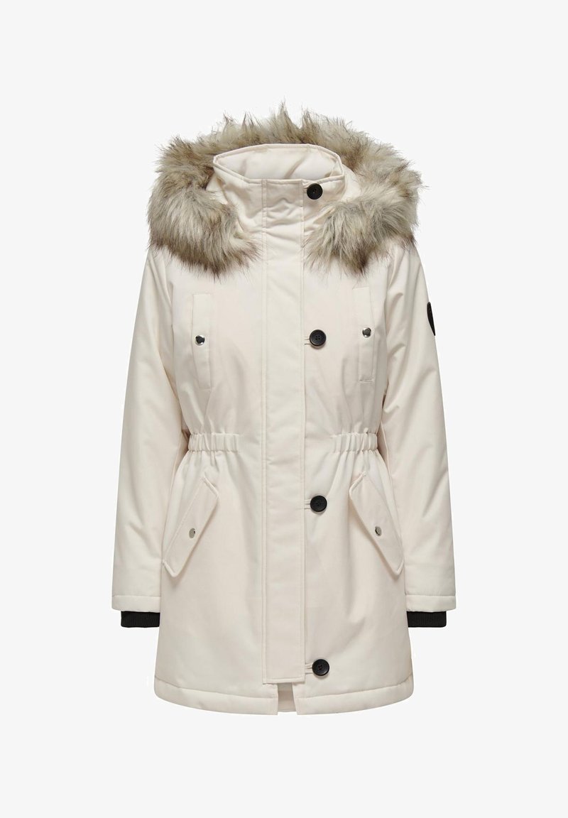 ONLY Onliris Fur Winter Parka i beige med fuskpälskant